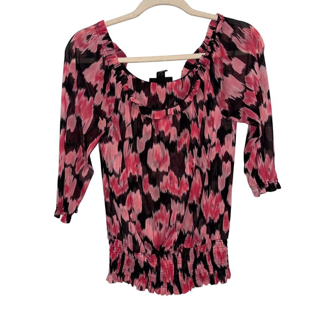 INC International Concepts Womens Pink & Black Abstract Print Top Size S